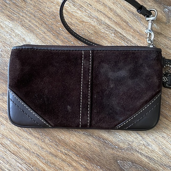 Coach Chocolate Brown Suede Wristlet - Picture 6 of 10